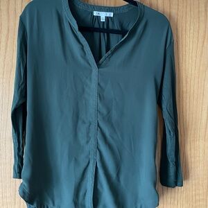 DR2 Women's Olive Green Split V-Neck Long Sleeve Blouse
